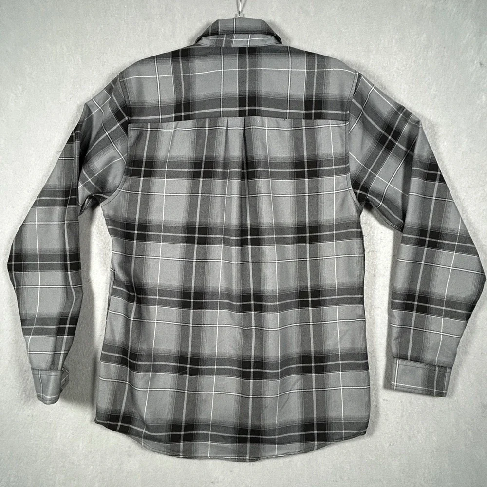 Dixxon Flannel Slurry Crew Mens Size M Grey Black Plaid D-Tech Button Up Shirt